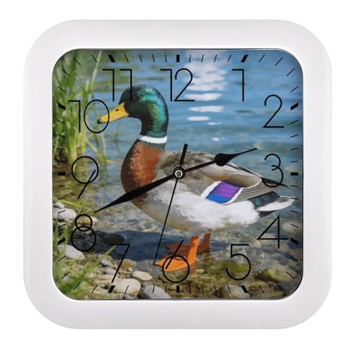 Horloge murale carrée Mallard Duck horloge décorative analogique à piles