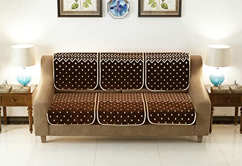 Image of Premium 5 Seater Printed Sofa Cover Set 3,1,1 Seater 10 Pieces Sofa Back Slip Panels, Protector for Single Seater (Sky Blue, 3+1+1 with Cushion Covers & Arm Cover)