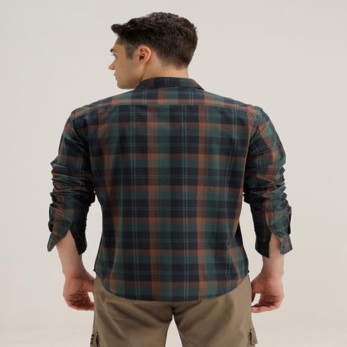 Image of BASICS 100% Cotton Checked Shirt for Men | Slim Fit | Everyday Smart Casual Wear | Full Sleeve