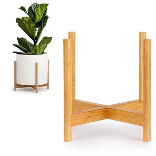 Fox & Fern Bamboo Plant Stand – 14.9 in Mid Century Wood Stand