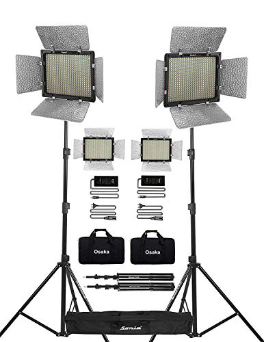 Image of Osaka Bi-Color Dimmable LED Video Light OS 576 Slim for All DSLR Cameras Video Cameras YouTube Video Shooting 2 Pc Combo kit: 2 AC /DC Adapter; 2 Light Stand 9 Feet; 2 LED Bag; 1 Stand Bag