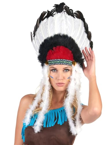 DEGUISE TOI - Coiffe Indien avec Plumes Adulte - Coiffe - Taille Unique - Blanc - Déguisements et Accessoires - Synthétique - -