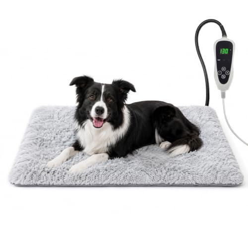 GOLOPET Dog Heating Pad 28x18 in with Smart Thermostat Switch and Power Line Protection Tube Obtained MET and UL Dual Certification Waterproof Puppy Heating Pad- Gray 1