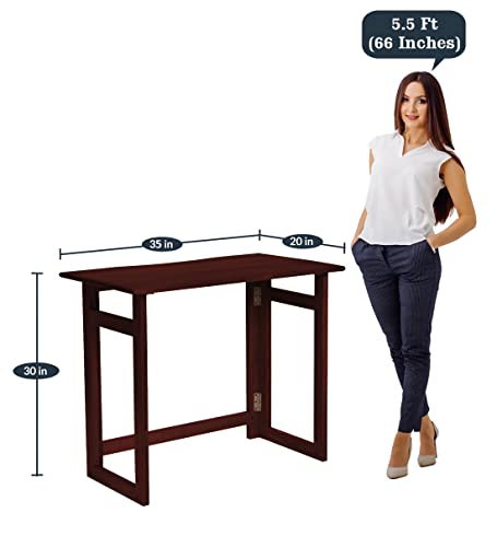 Image of Dawn Riser Solid Wood Folding Study Table Laptop, Computer, Pc, Writing Foldable Desk for Home & Office Space Saving, Easy to Store, Sleek Design Dawnriser Mahogany Finish, Acacia Wood, DIY Model