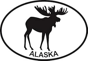 Alaska Moose Euro Oval Bumper Sticker - 5 Inch Weather-Resistant Vinyl Decal