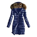 ZANFUN Women's Ultra Lightweight Puffer Coat Metallic Shiny Jacket Winter Fur Collar Hooded Warmth...