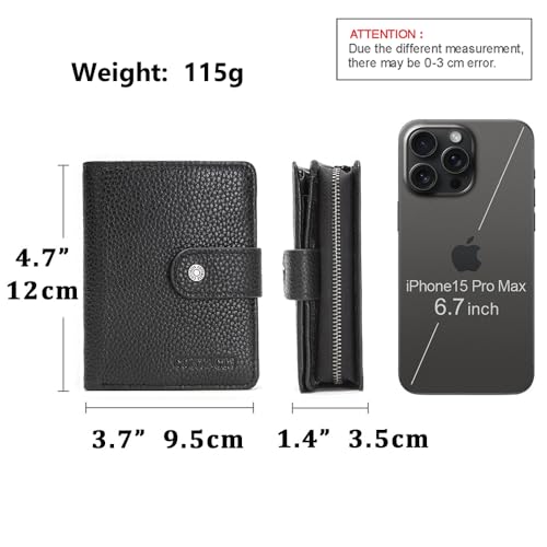 Contacts Small Bifold Wallet for Women and Men Leather Zipper Coin Purse 12 Slot Card Holder Travel Wallets with RFID Blockig (Black)2