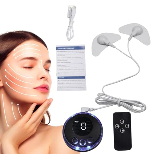 Masajeador facial EMS - Estimulador muscular facial de 8 modos con parches, estimulador facial eléctrico de 19 niveles | Microcorriente de intensidad para adelgazar y reafirmar el rostro.