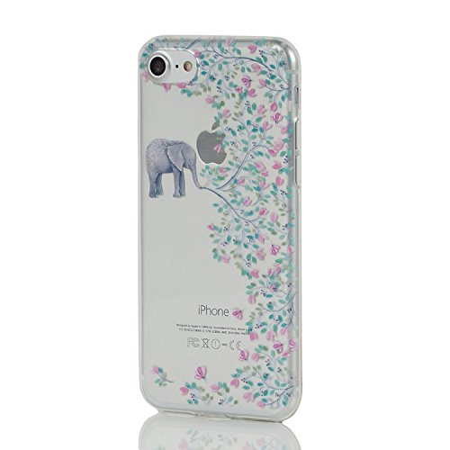 YCM iPhone 7/iPhone 8 4.7 Case Anti-Slip Anti-Scratch Transparent Soft Ultra Thin Back Cover Durable TPU Bumper Case 4.7-inch (Flower Elephant)