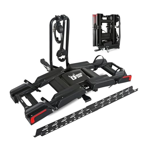 Eco Pro Upgraded 200lbs EBike Rack with Ramp for 2 E-Bikes, Hitch EBike Rack for Cars SUVs Trucks, Foldable Tilting Bike Rack Platform for Tow Hitch 2" Receiver, E-Bike Carrier Fits up to 5" Fat Tire