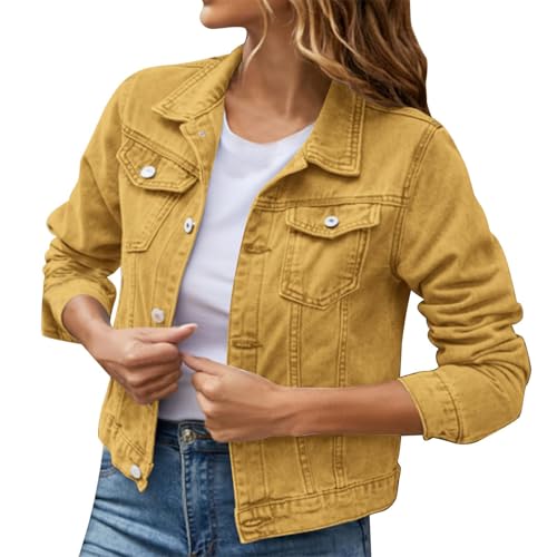 Denim Jacket for Women Oversized Long Sleeve Cropped Jean Jacket Lightweight Short Trucker Jean Jackets Denim Coat