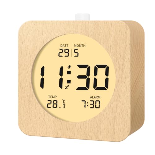 aboveClock Réveil Numérique, Réveil en Bois avec écran LCD Affichant La Température Et La...