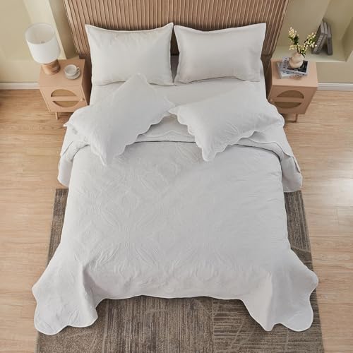 Image of Kingnex Extra Wide Oversized King Bedspreads 128x120 for Tall King or Cal King Bed Ultrasonic Quilted Coverlet Set 3 Piece Include 1 Quilt 2 Pillowcases White