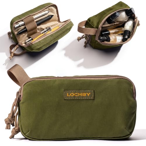 LOCHBY Mini Venture Pouch | Multipurpose Tactical Mini Tool Bag | Water Resistant Waxed Canvas | Dual-Sided Zipper Pouch | for Motorcycle Bike EDC Pen Pencil Art Tech & Travel