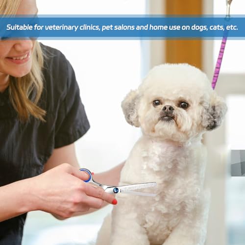 Dreiteiliges Hundescheren-Set, Hundepflege Schere Mit Gebogenen Kopf,Geeignet Für Hunde, Katzen Und Andere Haustiere, Beinhaltet Trimmschere, Ausdünnschere Und Einen Pflegekamm (Blau, 3-In-1)