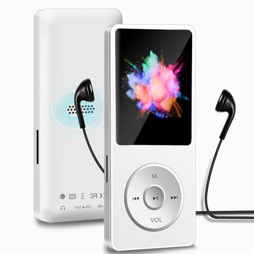 Aigital MP3 Player with Bluetooth and 32GB TF Card, HiFi Music Player with Built-in Speaker and Earphones, Multifunctional MP3 Players with FM/Recording/E-Book/Video,Silver