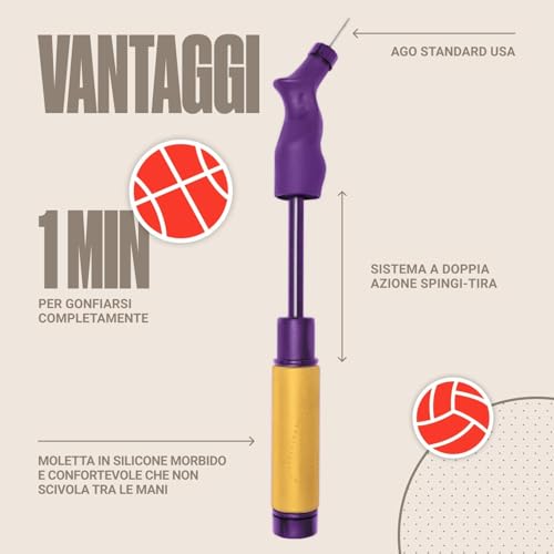 SPORTBIT Exercise Ball Pump – Hand Pump for Yoga Balls, Pilates & Stability Balls – Push & Pull Inflating System – Fitness Ball Air Pump with 5 Needles for Sports Balls