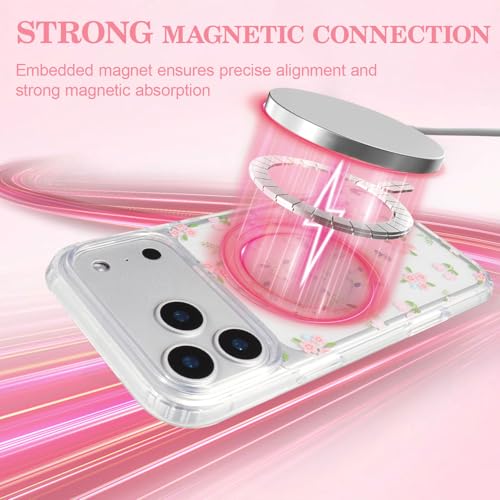 Coque compatible Magsafe iPhone 17 Pro Max mince transparente au style floral