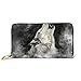 Produktbild JHGFG Mode Handtasche Reißverschluss Brieftasche Wolf handgemachte Illustration auf grauem Hintergrund Telefon Kupplung Geldbörse Abendkupplung Blockieren Leder Brieftasche Multi Card Or. En