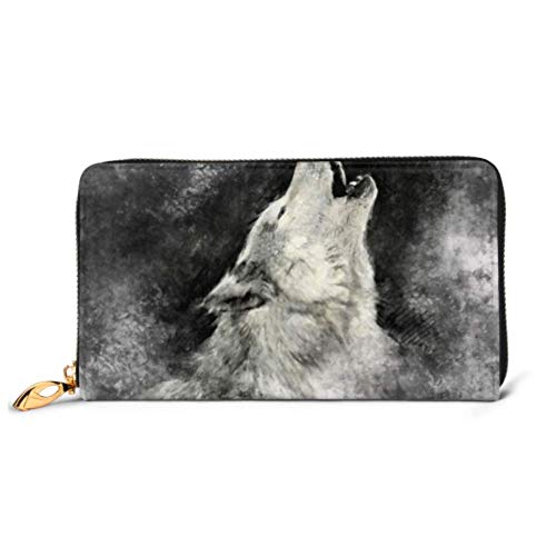 Preisvergleich Produktbild JHGFG Mode Handtasche Reißverschluss Brieftasche Wolf handgemachte Illustration auf grauem Hintergrund Telefon Kupplung Geldbörse Abendkupplung Blockieren Leder Brieftasche Multi Card Or. En