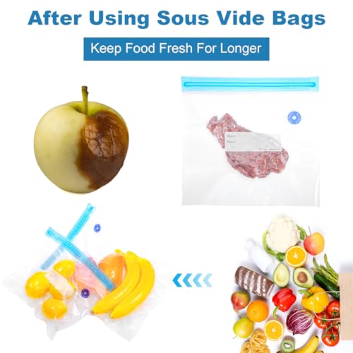 Image of 60 Pack Reusable Sous Vide Bags Vacuum Sealer for Food with 10 Sealing Clips, 4 Sizes BPA-Free Vacuum Zipper Storage Freezer Bags with Air Valve, Double Layers Leak Proof Design for Food Storage