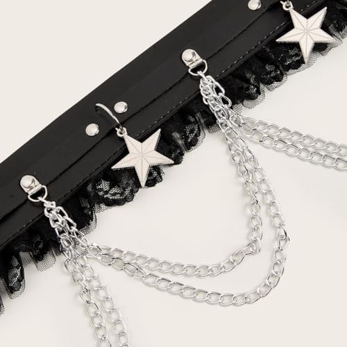 Womens Chain Belts Lace Studded Layered Metal Punk Body Chain Belt PU Leather Waist Belt Goth Partywear4