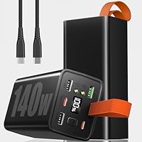 70000mAh Power Bank, 140W Powerbank Ricarica Rapida con 3 USB A e 2 USB C Porte, Display Digitale, Torcia, Cavo di ricarica da 100W, Caricatore Portatile per Laptop, Smartphone, Tablet (Nero)