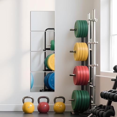 Image of Ruomeng Full Length Wall Mirror Tiles - 12 inch x 10 inch x 4Pcs Frameless Full Body Mirror Tiles Wall Mounted Mirror for Home Gym Vanity Bedroom, Living Room