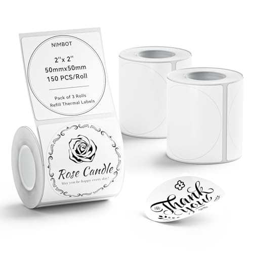 Image of NIIMBOT 3 Rolls Set Label Tape for B1 /B21 /B3S Label Printer, 1.97 inch X 1.97 inch (50x50mm) Round Waterproof Thermal Label Tape for Logo /Gift /Barcode /Kitchen Jar (White)