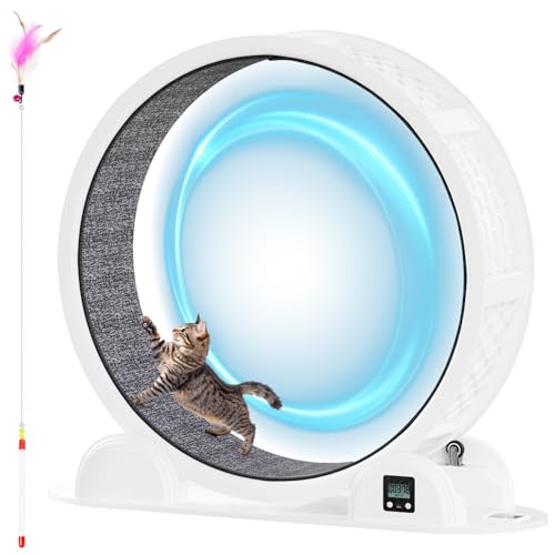 LotFun 41â€ Cat Exercise Wheel with Pedometer, Running Wheel for Indoor Cats, 10 Minutes Fast and Easy Installation, Cat Treadmill for Cat\'s Fitness & Health, Suitable for Most Cats(White)
