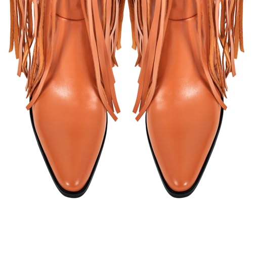 Image of richealnini Western Thigh High Cowboy Boots with Fringe Over Knee Wide Calf Cowgirl Boots
