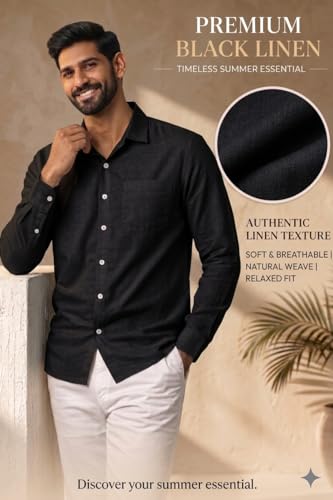 Image of Men's Linen Blend Shirt | Breathable Summer Shirt for Men | Full Sleeve Casual | Classic Fit Solid | Lightweight Comfortable | Summer Classics Collection