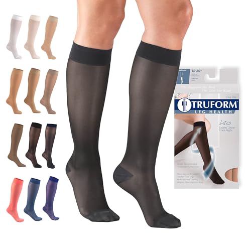 Image of Truform Sheer Compression Stockings, 15-20 mmHg, Women's Knee High Length, 20 Denier