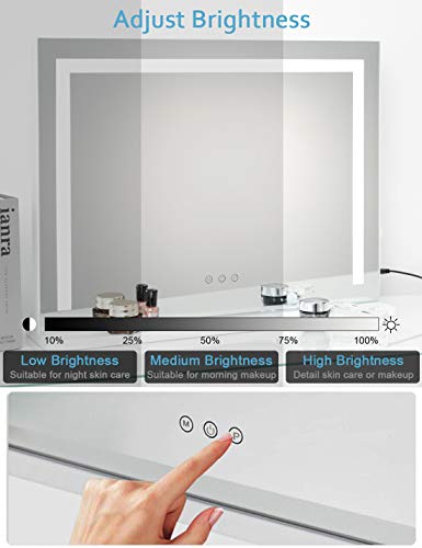 Icreat Vanity Mirror With Light, Hollywood Makeup Mirror With Strip Light Dimmable 3 Color Lighting Modes Wall-Mounted And Desktop Mirror With Usb Charging Port Touch Control,18×22.8Inch,White #TOP3
