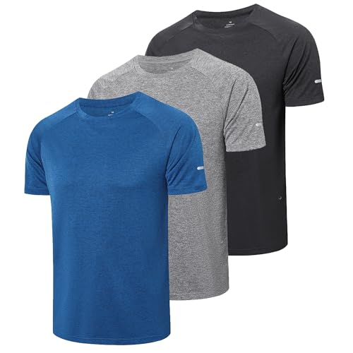 Gaiatiger 3 Pack Gym Shirts Men Dry-Fit Technical Tops for Men Breathable Workout Shirts Moisture Wicking Active Athletic Shirts Short Sleeve Gymwear（521） BGB-L