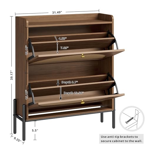 image for IRONCK Shoe Cabinet Storage with 2 Flip Drawers, Free Standing Wooden 