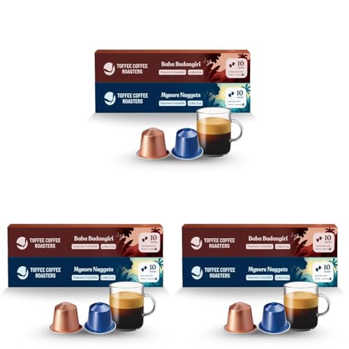 Image of Toffee Coffee Roasters | Variety Pack Coffee Pods - 20 Aluminium Coffee Capsules | Baba Budangiri & Mysore Nuggets | Nespresso Compatible | (Pack of 3)