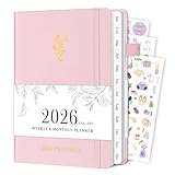Planner 2026, Weekly and Monthly Planner with Tabs from Jan 2026 - Dec 2026, A5 Hardcover Academic Calendar with Date for School & Office Schedule, 5.8' x 8.3', Pink
