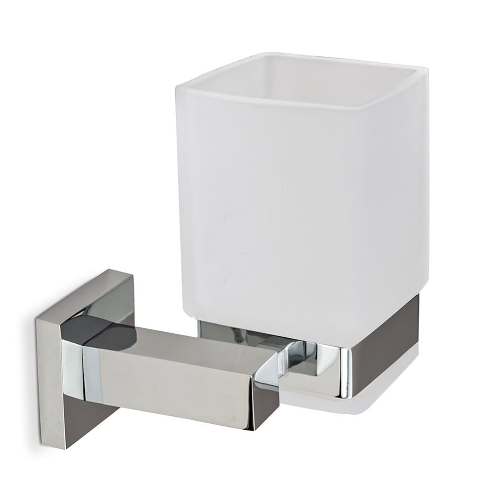 Vetrineinrete® Set Bagno Moderno Quadrato in Acciaio Cromato e Vetro Satinato Opaco 6 Pezzi Accessori arredo Bagno F3