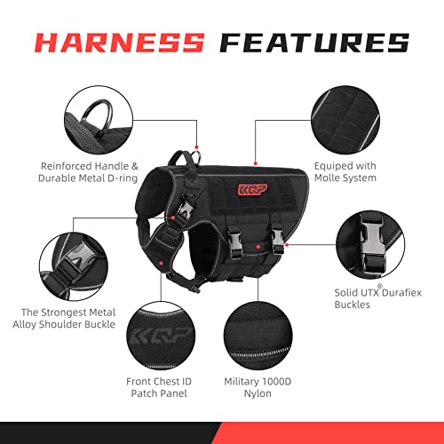 Kqp Tactical Dog Harness - No Pull Dog Harness - Military Dog Vest With Adjustable Metal Clips, Reflective Pet Walking Hiking Training - Dog Harness For Large Dogs Medium Dogs, Small Dogs, Service Dog #TOP2