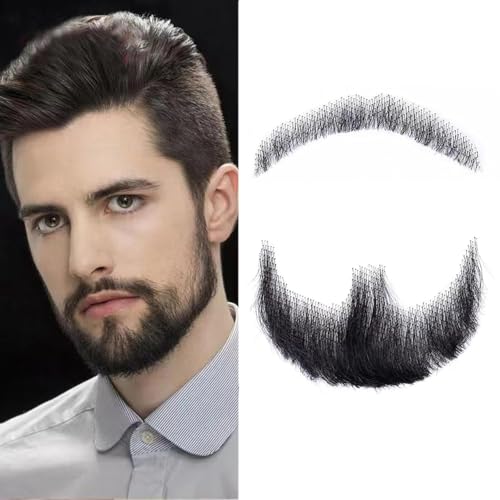 CLIONE Fake Goatee Costume Facial Hair Realistic Beard Mustache with Adhesive Human Hair Lace Beard for Halloween Christmas Party (Natural Black)