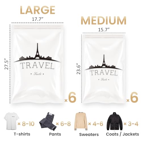 image for TAILI 12 Pack Travel Compression Bags, Clear Roll Up Space Saver Bags 