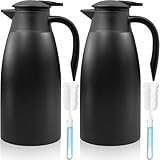 2 Stück Thermoskanne, 2L Thermo Kaffeekanne, Isolierkanne Edelstahl für heiße Flüssigkeiten, Ausgießer mit Bürsten, hält 12 Stunden heiß (Schwarz)