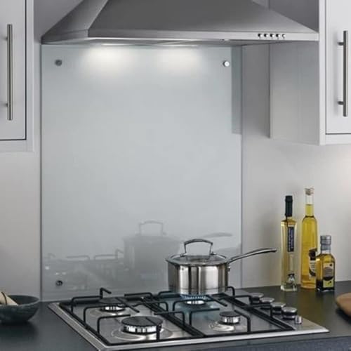 Image of 6mm Clear Tempered Glass Splashbacks for Cookers, Toughened Glass Heat Resistant Splashback for Kitchen - Pre-Drilled Holes & Mirror Screw Fixings - 60cm x 40cm