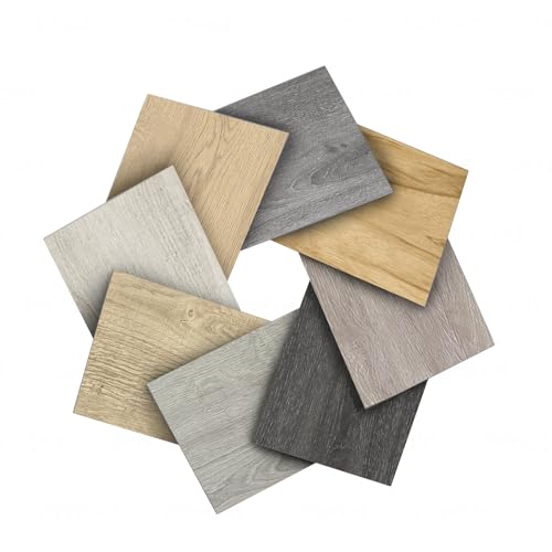 MULGREAT Vinylboden Selbstklebend, PVC-Bodenbelag in Holzoptik, Wasserdicht & Schwer, 8 Muster Verschiedener Farben (15,24 x 10,16 cm)