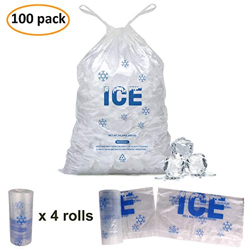 Image of 100 PACK 10 lb. Plastic Drawstring Ice Bags 12 inch x 21 inch Heavy-Duty