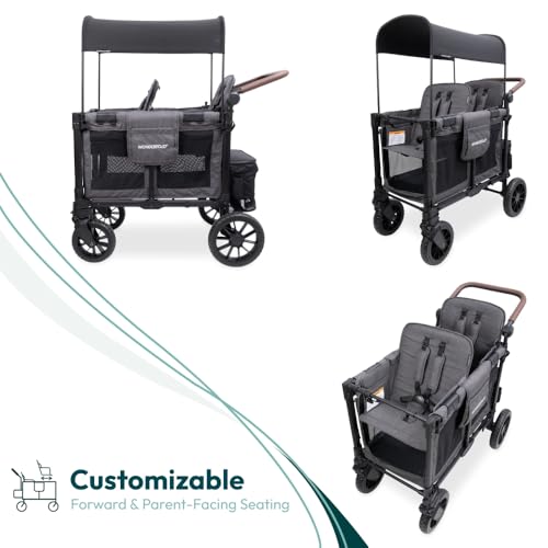 Image of WonderFold W2 Luxe Pro Stroller Wagon, Aluminum Frame, 2 Seater, Gray