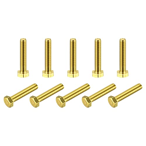 Image of uxcell Brass Hex Bolts, M6x30mm 10pcs Fully Thread Grade 4.8 Solid Brass Hexagon Head Bolt Machine Screws for Machinery