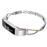 Wearlizer Compatible Metal Fitbit Alta Bands Accessories Case for Women, Fitbit Alta Bands for Women Rose Gold Silver Black Small Large Strap Gold+ Silver
