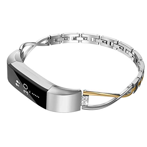 Wearlizer Compatible for with Alta Bands Small Silver Rose Gold Alta hr Women Metal Replacement Bands Accessories Straps Bracelet Bangle Wrist Bands Small/Large (Gold+Silver)